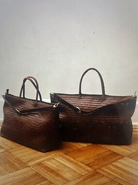 Bennie Le Traveler Brown Woven Leather Weekender Bag - sienna XL